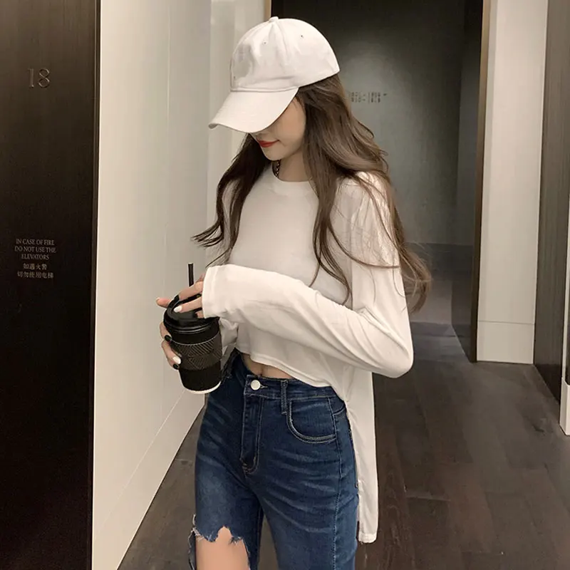 Тонкая однотонная Солнцезащитная футболка с длинным рукавом Весна лето модная