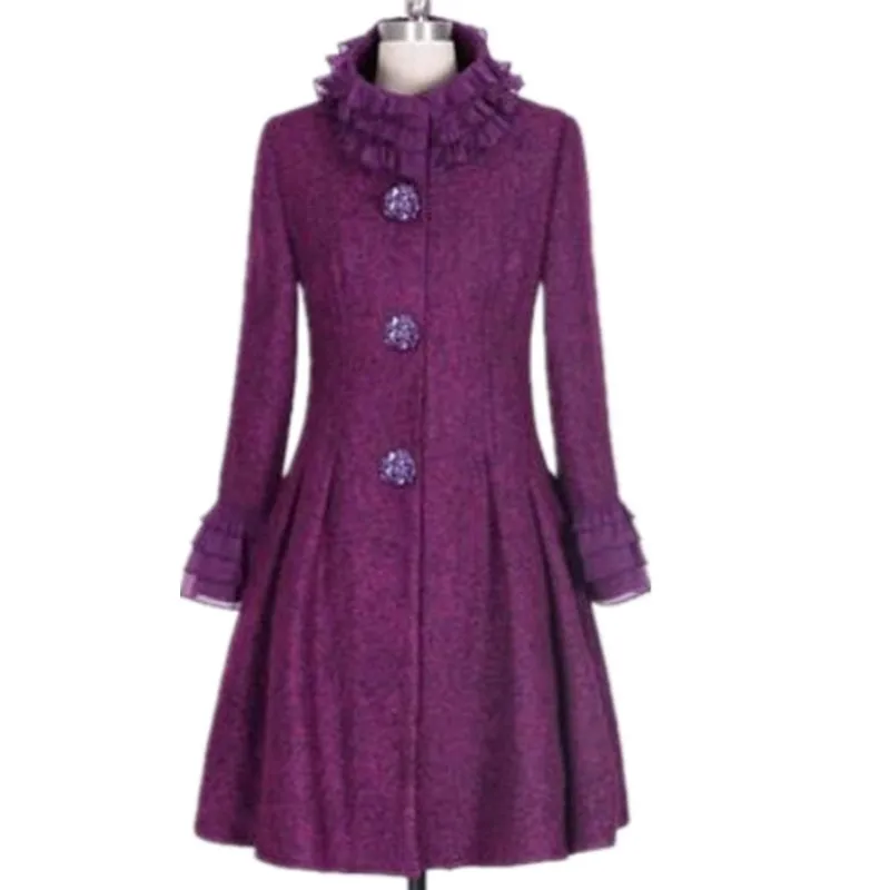 Женское шерстяное пальто с воротником стойкой зимнее винтажное в стиле пэчворк