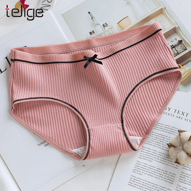 Хлопковые трусики в полоску новинка 2019 Трусики средней посадки женские