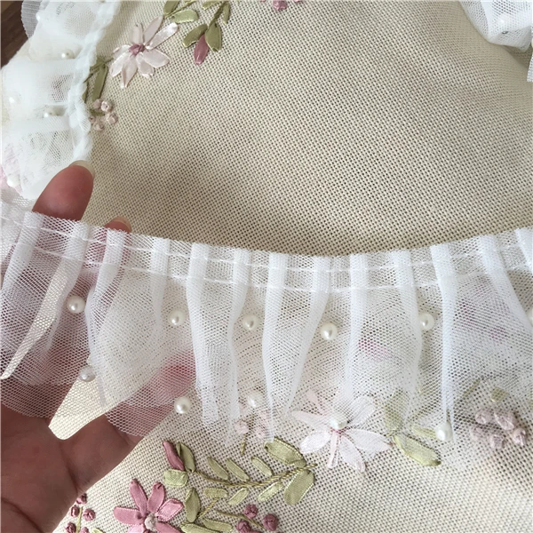 3 ярда/партия винтажная сетчатая ткань с оборками 6 5 см|lace applique|pearl beaded lacebraided lace |