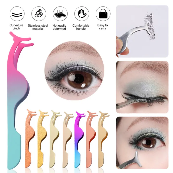 

1pc False Eyelash Tweezers Fake Eye Lash Applicator Eyelash Extension Curler Nipper Auxiliary Clip Clamp Makeup Forceps Tools