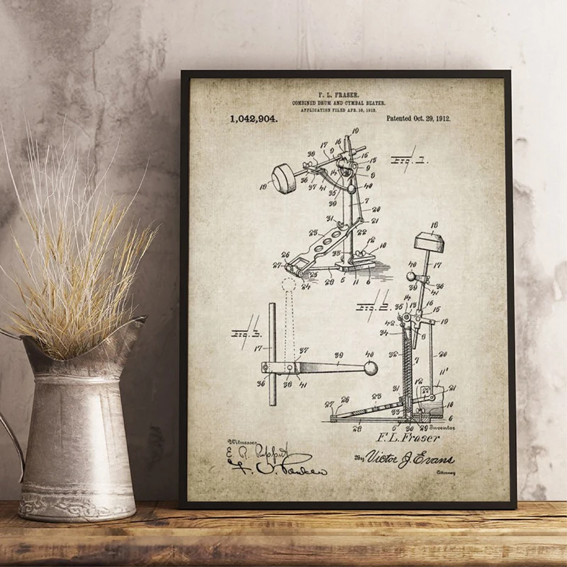 Набор барабанов патентованные винтажные постеры печать барабанная палочка