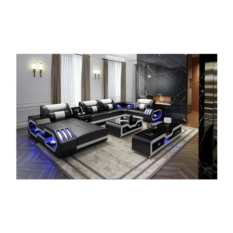 Большой белый кожаный современный угловой диван нового дизайна | Мебель