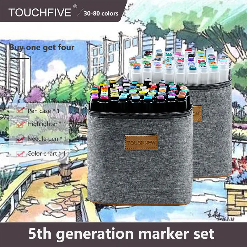 

Touchflve 30/40/60/80 manga-colored markers drawing marker alcohol pen based felt-tip tip pen art supplies