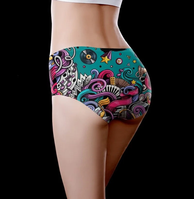 

European and American new original printing ladies underwear female cartoon slim personality underwear sexy Ice Silk panty women