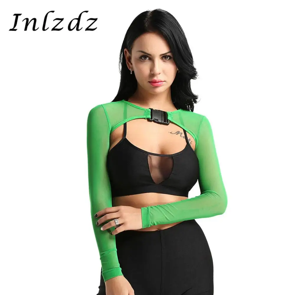 Женский укороченный топ для танца на шесте сетчатый прозрачный уличный с