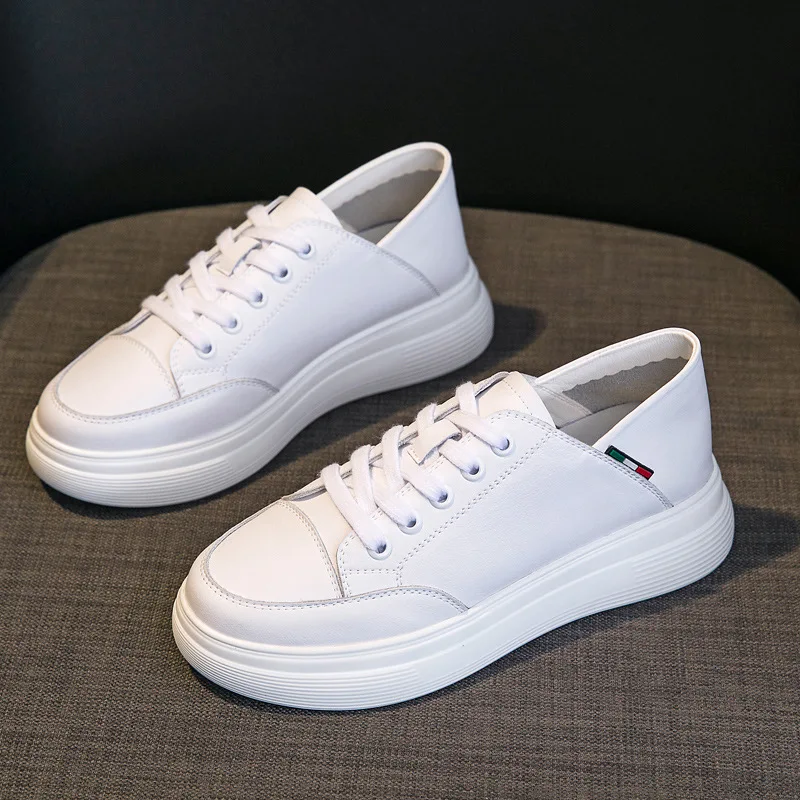 

White Shoes Thick-soled Leather 2021 New Casual Sneakers Street Shooting Sports Single Shoes Women Sneakers Women