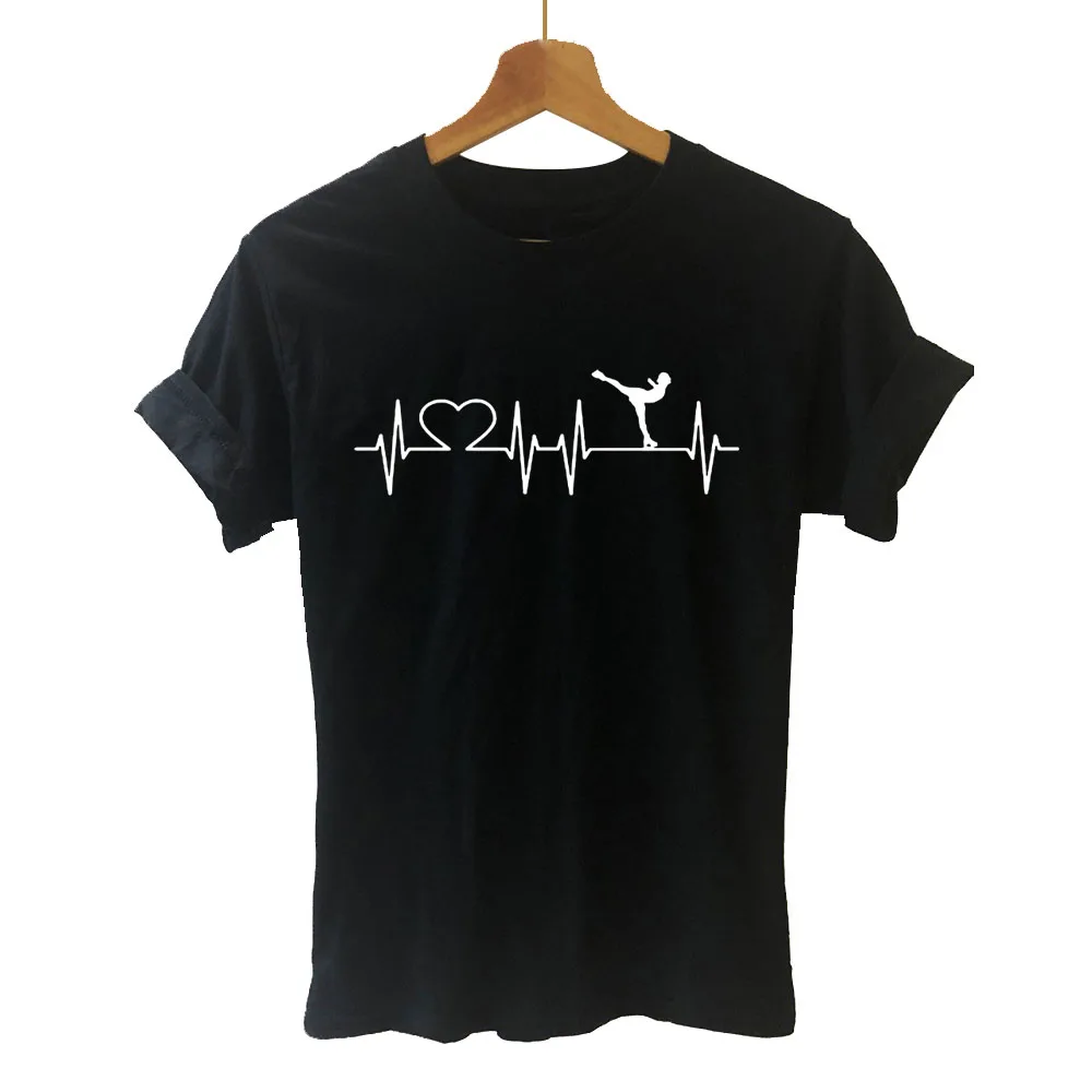 Летняя мода сердцебиение Катание на коньках фигурирующая женская футболка