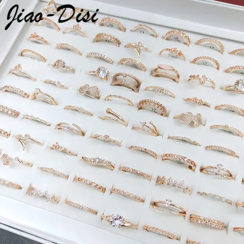 

Wholesale 50pcs/Lots Crystal Metal Finger Jewelry Rings for Women Party Gift Wedding Band Size