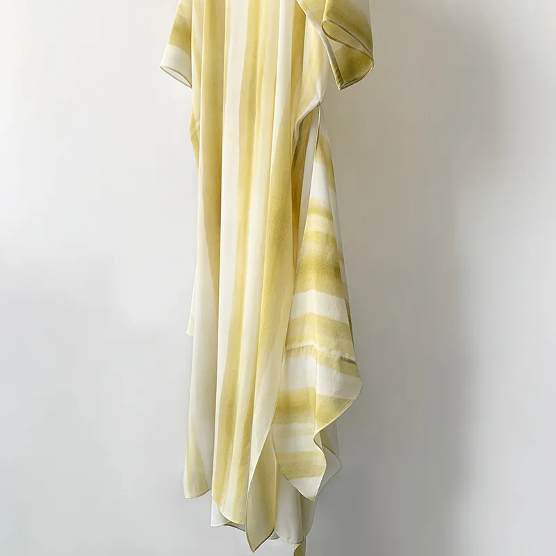 Женское платье желтое шелковое с градиентом элегантная Яркая юбка средней длины