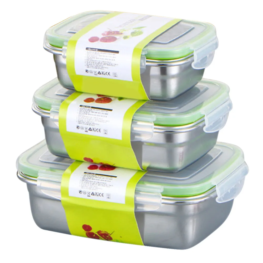 

3 шт. Коробки для обедов Еда сохранение герметичность Еда контейнер для хранения из нержавеющей стальной ящик для хранения