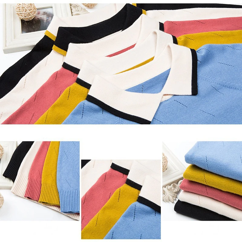 Модные облегающие вязаные женские свитера с отложным воротником элегантные