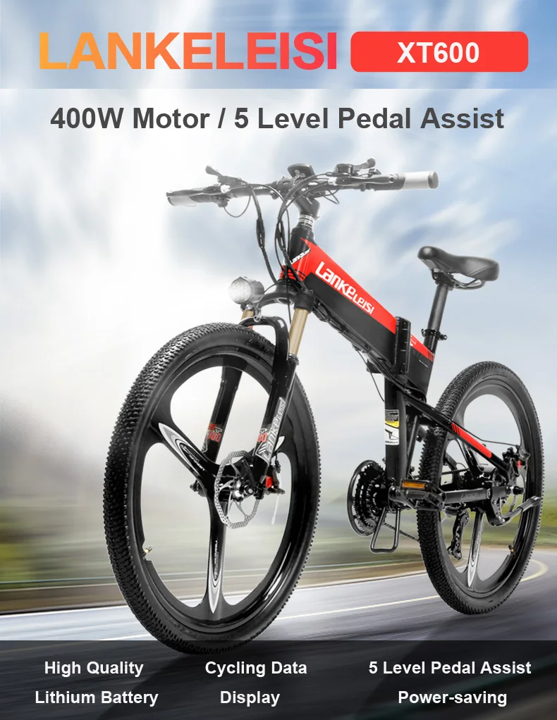 XT600 26 ''складной электровелосипед 21 Скорость горный велосипед 400W 12.8Ah сильный Мощность 5 уровней помощи педалированию Сенсор дольше выносливость