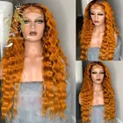 Омбре имбирный оранжевый цвет глубокая волна Remy бразильские человеческие волосы без клея парики для женщин 13x4 кружевной передний парик предварительно выщипанные
