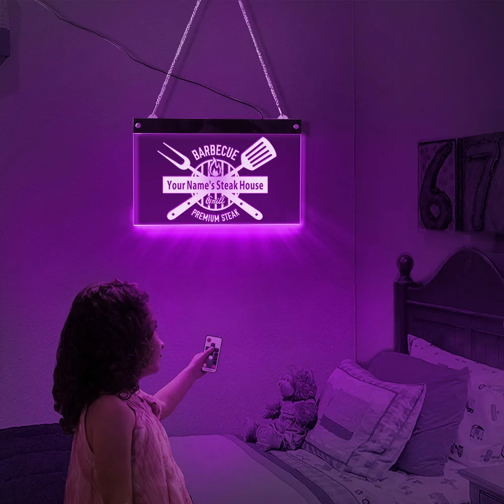 Премиум стейк барбекю гриль персонализированные дом светодиодный бизнес знак