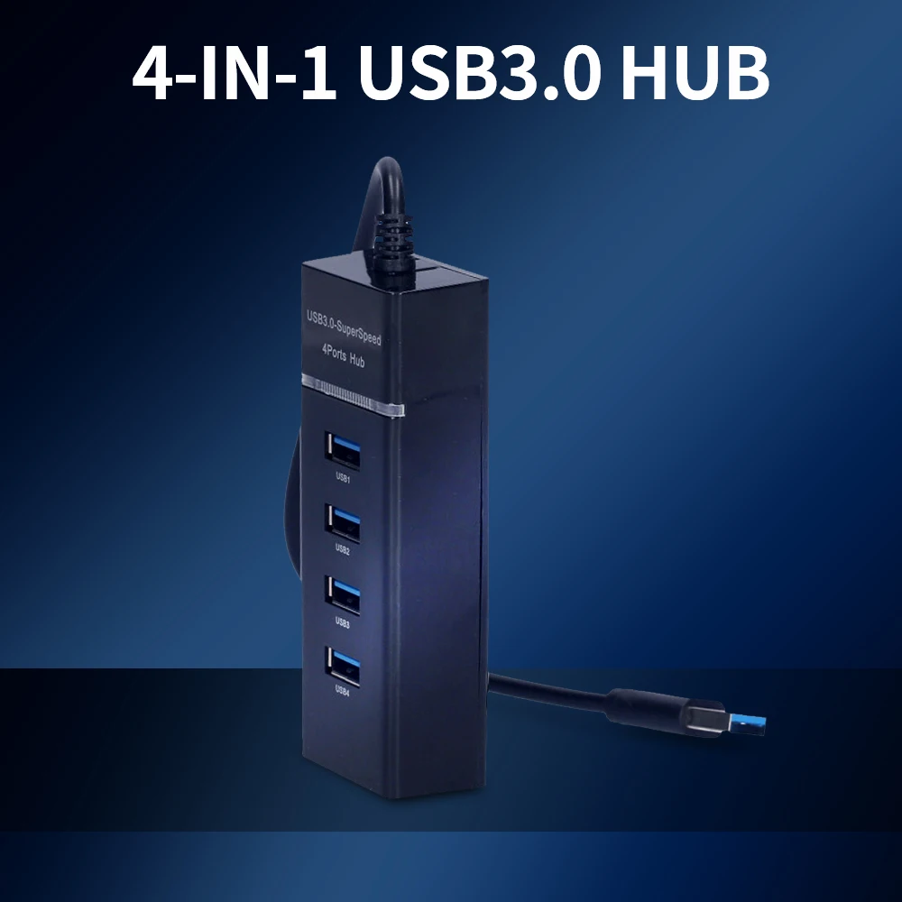

4-in-1 High-speed USB3.0 Hub USB3.0 Converter Support USB Fan Mouse Keyboard Mobile Hard Disk U Disk for PC Laptop Black Hub