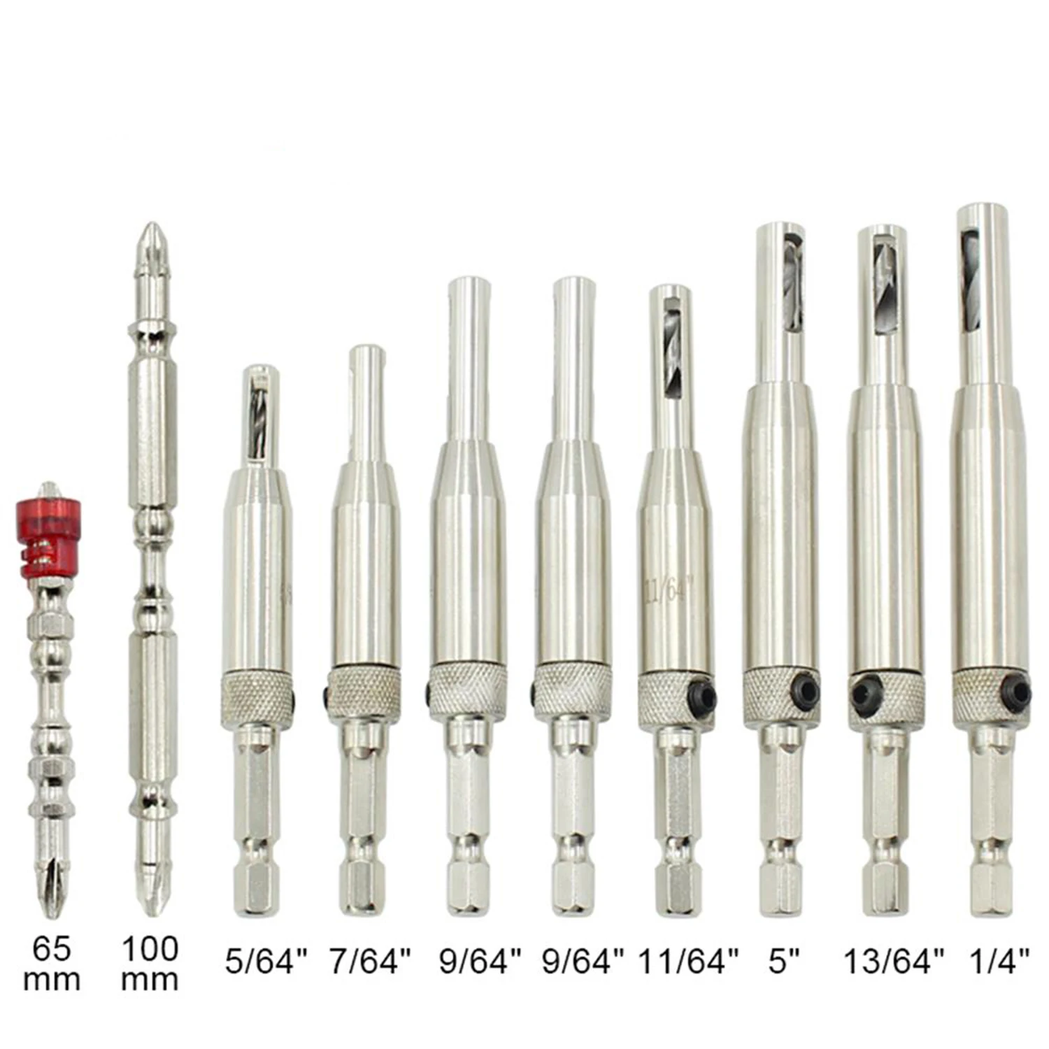 

10pcs Hinge Center Positioning Bit Hinge Central Positioning Drill Combination Center Drill Bits Set with Hex Wrench