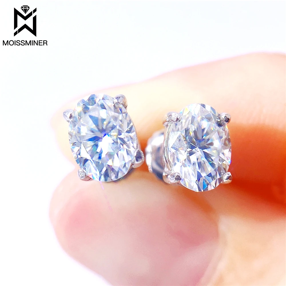 4-9mm Moissanite Earrings  For Women Ellipse S925 Silver Real Diamond Iced Out Ear Studs Men High-End Jewelry Pass Tester
