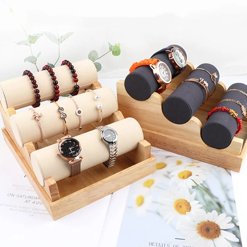 Wood 3 Tier Bracelet Watch Stand Holder Jewelry Showcase Display Storage Necklace Bangle Organizer