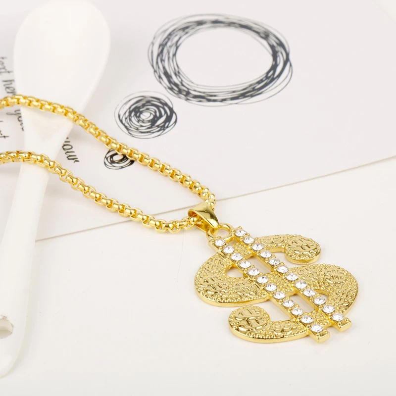 Ожерелье с кулоном в виде доллара США стиле хип хоп рэп золотого цвета цепочка