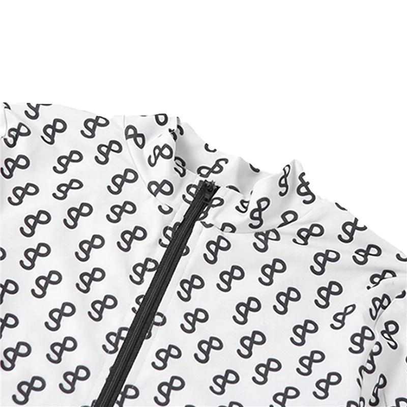 

Womens Casual Long-sleeved Bodysuit Autumn Personality Printing Zipper Stand Collar High Waist Tight Jumpsuit