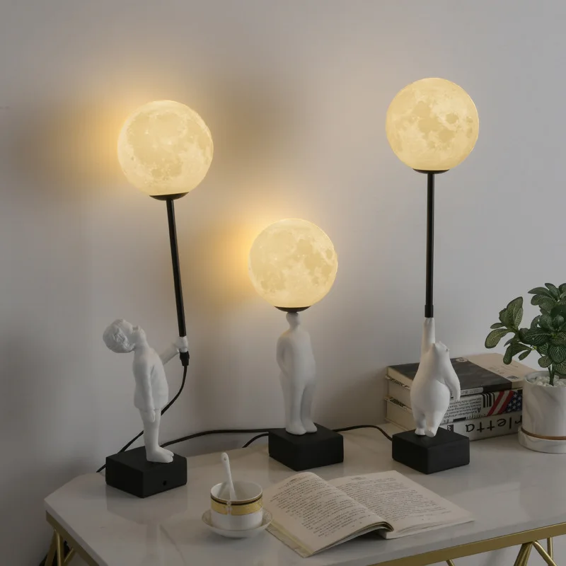 

Nordic Moon Table Lamp Postmodern Bedroom Bedside Study Cute Table Lamp Moon Lamp Lamp for Bedroom Lamp for Nightstand
