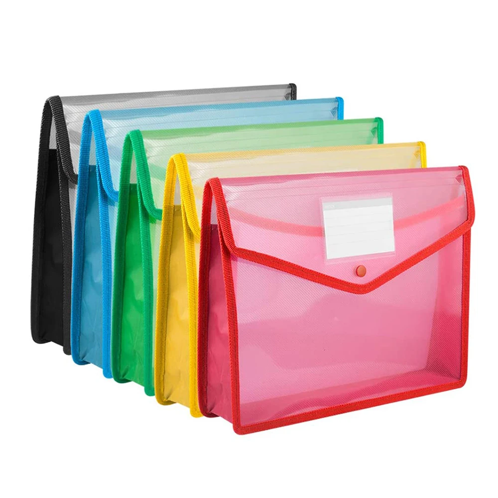 A4 Transparent Lightweight File Bag Portable Waterproof Folder Document Holder Large Capacity Button Storage School Test Paper
