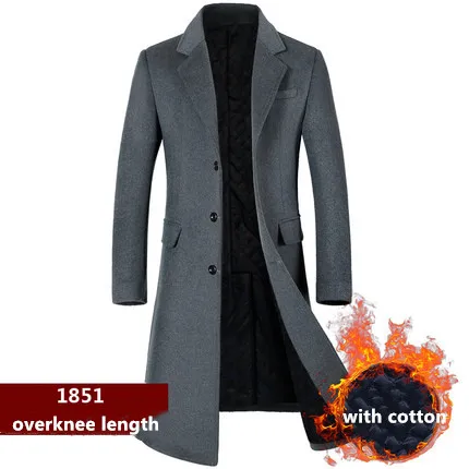 gray with cotton Мужское шерстяное пальто, Осень-зима, новое деловое повседневное шерстяное пальто, однобортный длинный Тренч, шерстяное пальто выше колена, твидовое пальто - Цвет: gray with cotton
