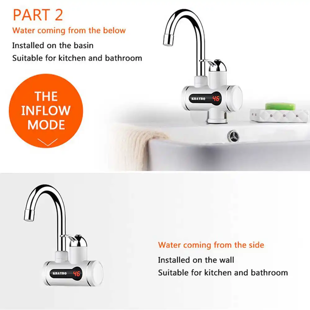 

Instant Water Heater LCD Temperature Display Tankless Water Heater Tap Instant Hot Water Faucet Crane 3000W NEW