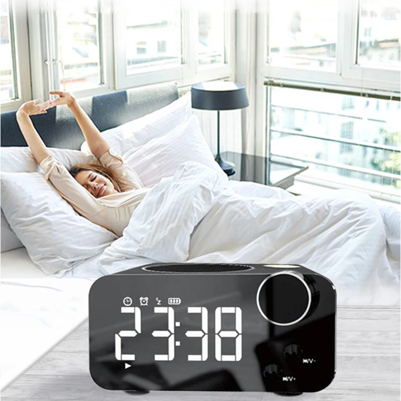 Alarm Clock LED Mirror Digital FM Radio Wireless Bluetooth Speaker Touch Sensing Electronic Desktop Tabke Clocks | Электроника