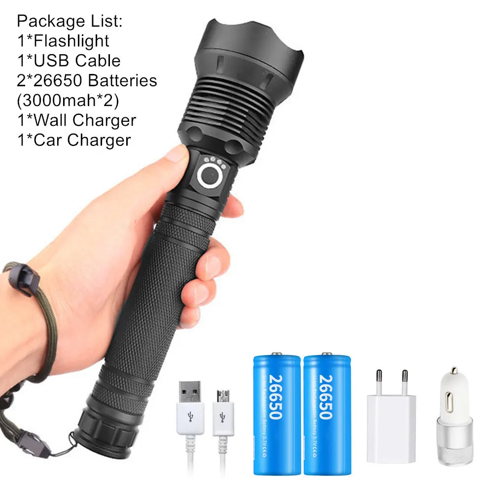 Package F Тактический USB фонарь xhp70.2 мощный фонарик перезаряжаемый Zoom СВЕТОДИОДНЫЙ Фонарь xhp70 18650 или 26650 Аккумулятор для кемпинга - Испускаемый цвет: Package F