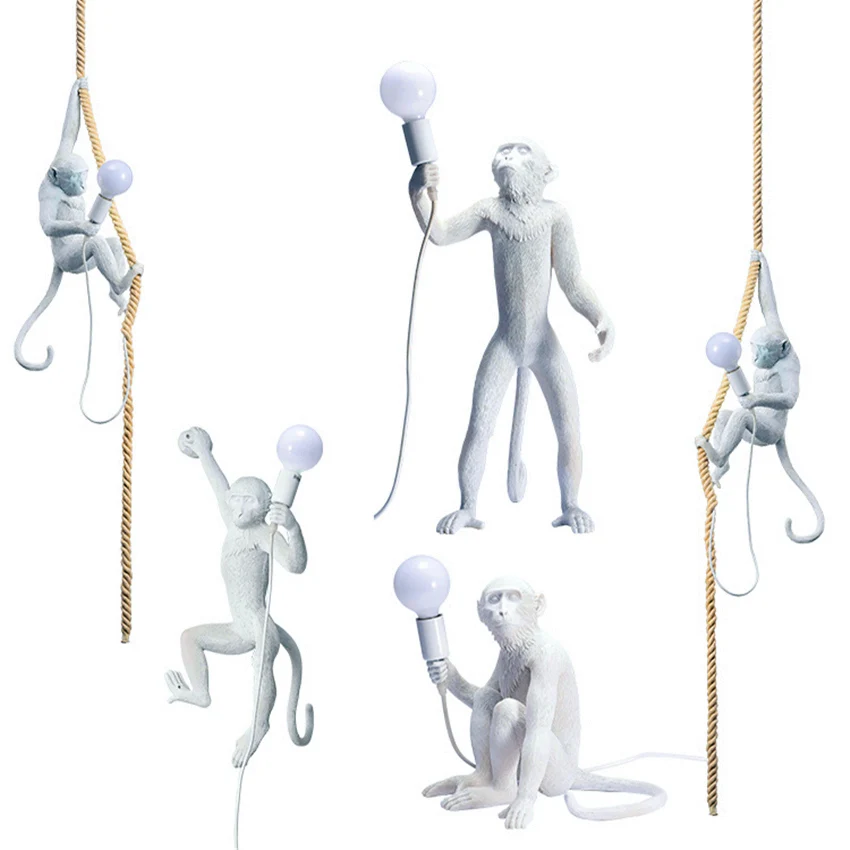 Скандинавская Золотая смоляная лампа в форме обезьяны светодиодные подвесные