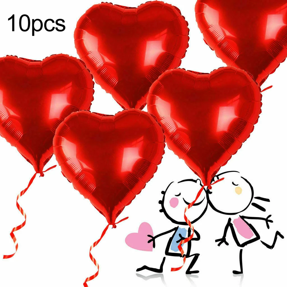 

Wedding Christmas Decoration 10pcs 18inch/ 45cm Red Heart-shaped Helium Balloon Aluminum Foil Ball Valentine Party Decor Balloon