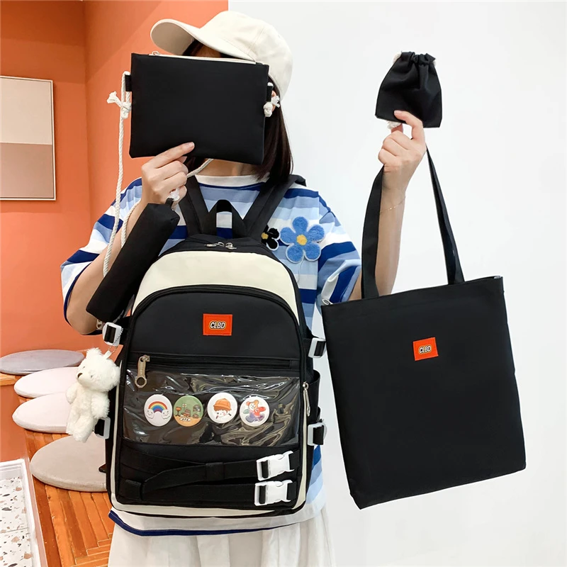 

5PCS Korean Version of The Trendy 2021 Fashion Women's Backpack College Style Student School Bag Large-capacity Backpack20