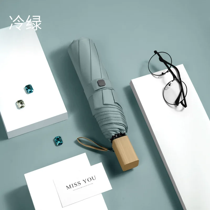 

Sun Beach Umbrella Rain Women UV Three Folding Umbrellas Windproof Wooden Handle Luxury Designer Umbrella Parasols Gift Ideas