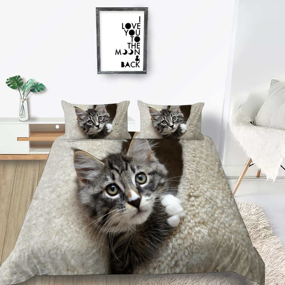 

Comfortable Bedding Set Cat and Christmas Hat Duvet Cover 3D Print King Queen Twin Full Single Double Unique Design Bed Set