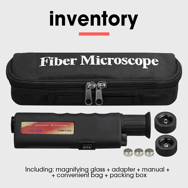 200/400X Multiples Fiber Inspection Microscope Handheld Optical Fiber End Face Magnifier  2.5mm(SC/FC/ST) /1.25mm(LC) Adapter