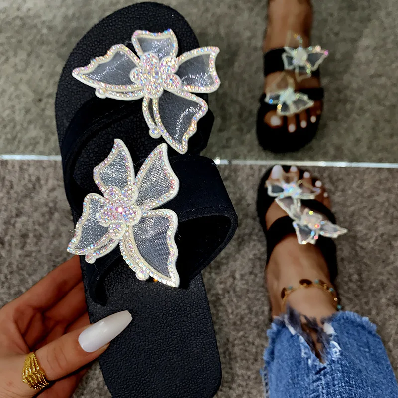 

Fashion Slippers Women Shoes Crystal Butterfly Women's Sandals Summer Open Toe Flip Flops Indoor Ladies Elegant Platform Shoes