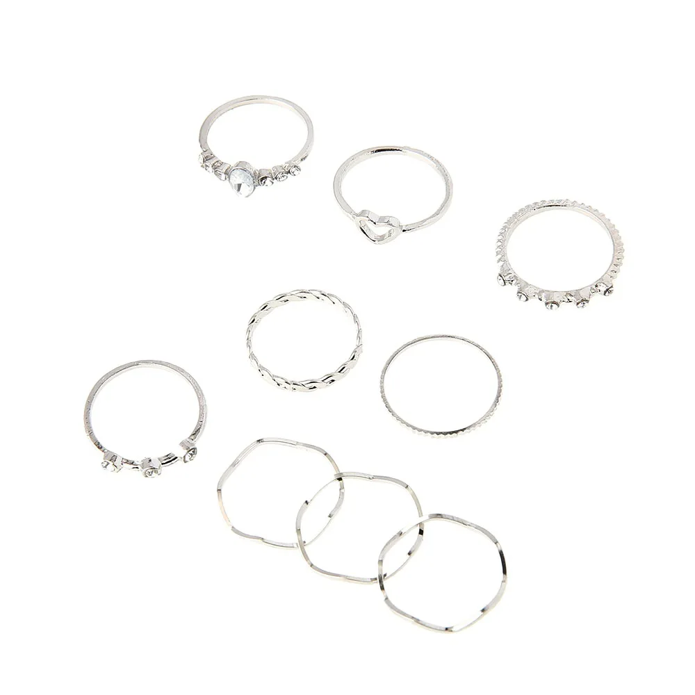 

2021 new 9pcs simple new hollow love ring European and American style geometric wave ring for female jewelry gift gold silver