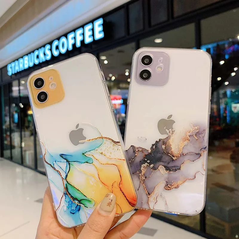 

Luxury Transparent Marbling Phone Case For IPhone X XS XR 11 12 Mini Pro Max SE 2020 6 6S 7 8 Plus Soft Shockproof Cases Cover