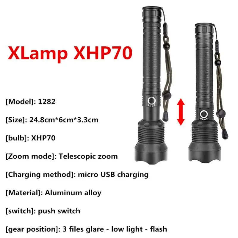 Супер мощный светодиодный фонарь XHP90 XHP70 с приближением, тактический фонарь, водонепроницаемый, ультра яркий фонарь XHP50, Лампа 18650, перезаряжаемая через USB