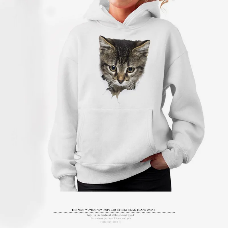 Women Girl Cartoon 3D Lovely Cat Print Sweatshirt With Pocket Long Sleeve Casual Harajuku Hoodies Steetwear Sudadera Mujer Ey