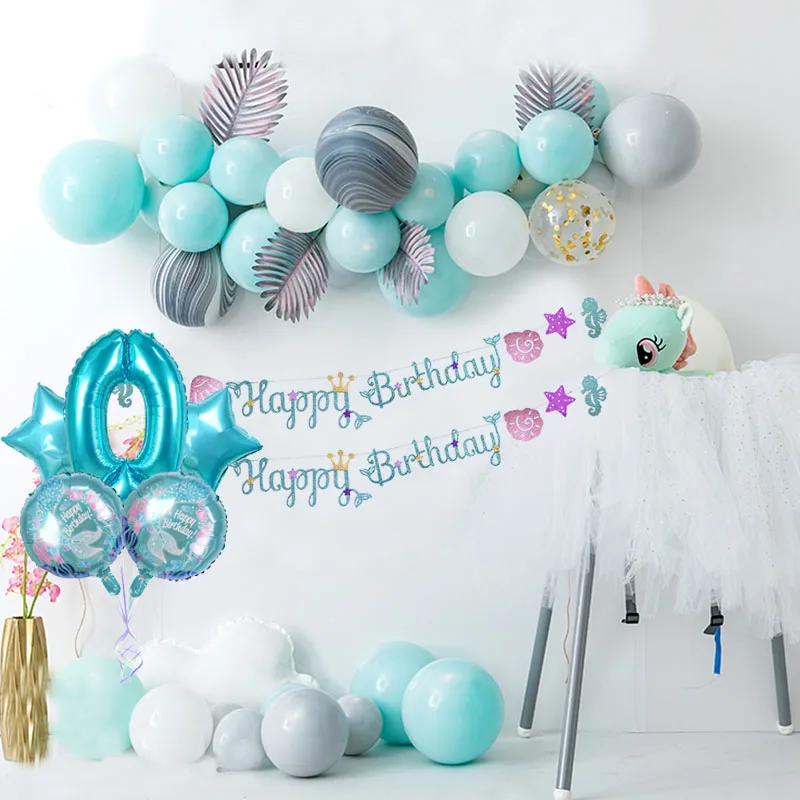 1 Набор Русалочка товары для вечеринки 32 дюйма синий шар с цифрами Милая