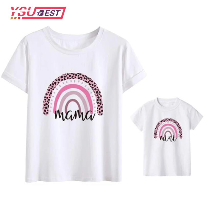Ropa familiar para madre e hija, ropa a juego de arco&iacute;ris, Camiseta con estampado de letras, camiseta informal para ni&ntilde;os y ni&ntilde;as-1