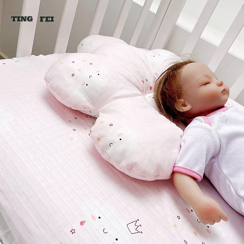 

Baby Sweet Concaved Shaping Pillow Cotton Gauze Breathable Fabric Cartoon Anti-roll Headrest Supply Children Room Beddings Set