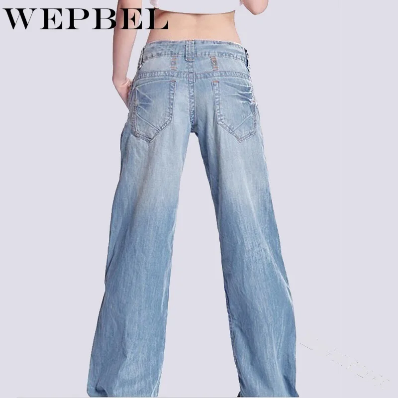 

WEPBEL Women Sexy High Waist Wide Leg Jeans Ladies Casual Fashion Straight Loose Bleached Long Denim Pants Long Trousers