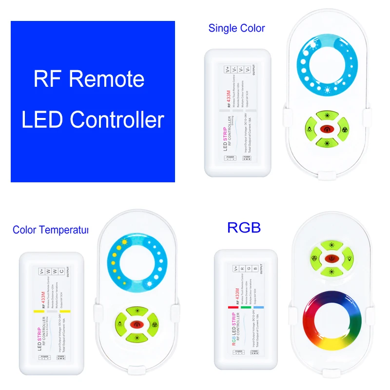 DC12V-24V 18A LED Controller Housing RF Touch Remote Control Dimmer For Single Color Color Temperature RGB LED Strip