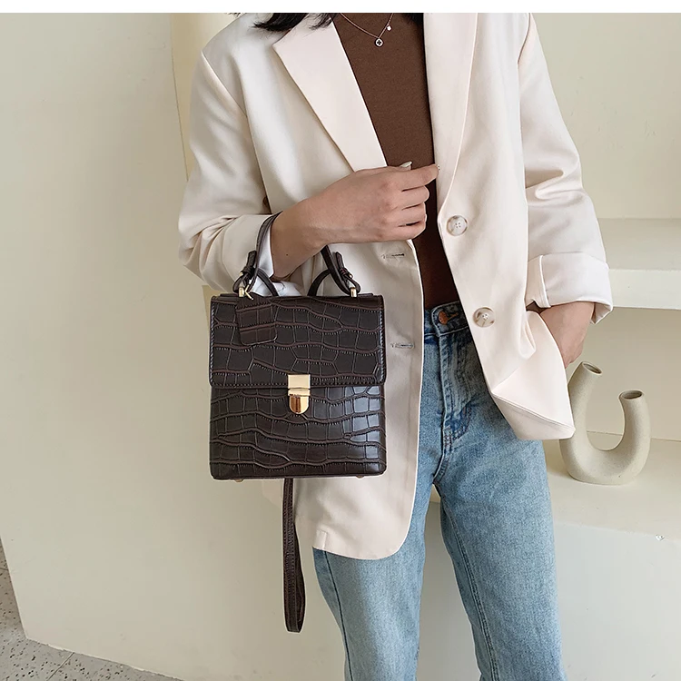 Vintage Fashion Stone pattern Tote bag New High Quality PU Leather Women's Designer Handbag Lock Shoulder Messenger Bag