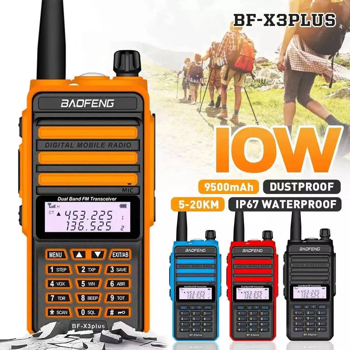 

Camoro Digital Mobile walkie talkie 10w IP67 Baofeng BF-X3plus DMR Tri-Band Ham CB Radio Transceiver Kit walkie talkie