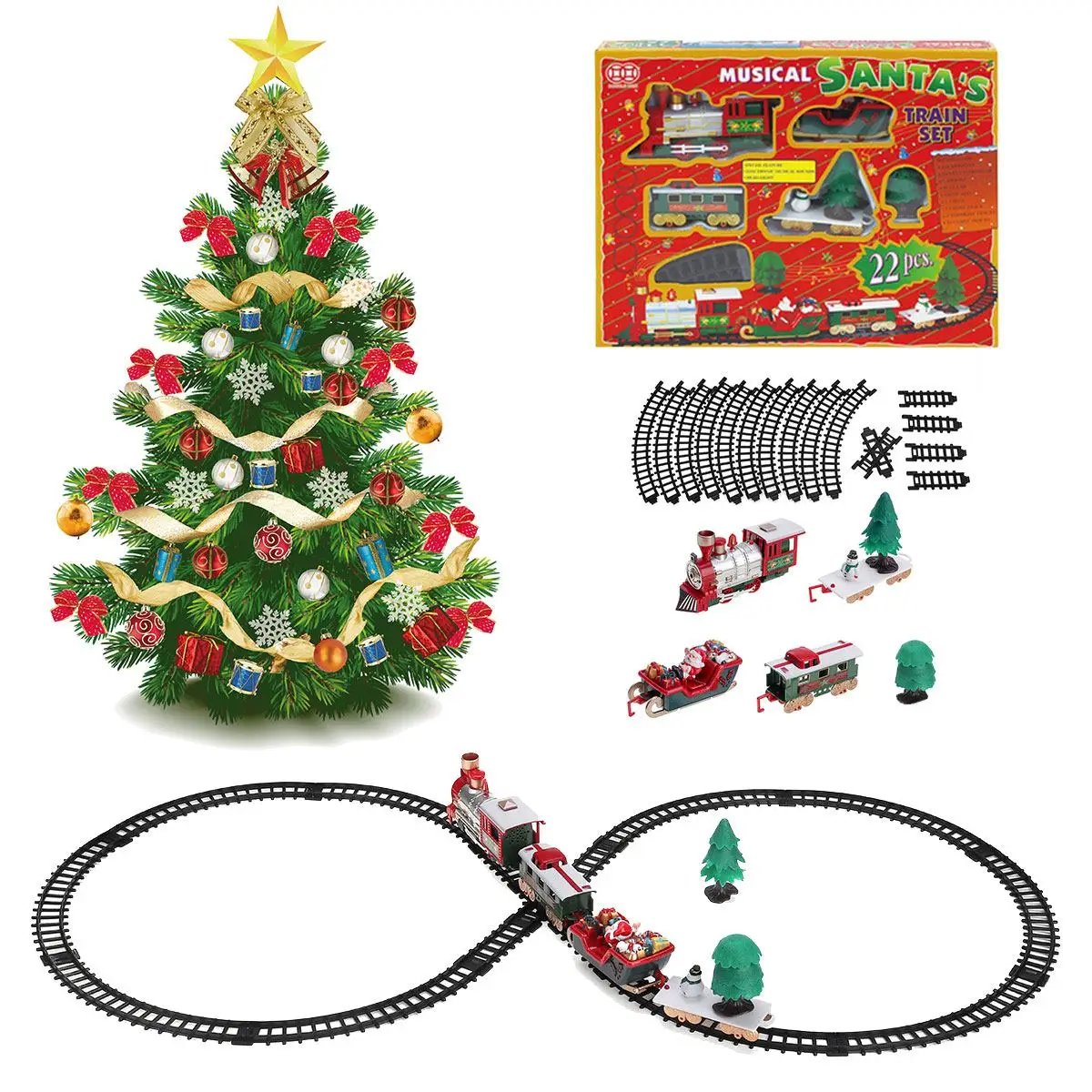 Tren El&eacute;ctrico de juguete para Navidad, coches de pista de carreras con m&uacute;sica, decoraci&oacute;n de &aacute;rbol de Navidad de Santa Claus, modelo de tren-4